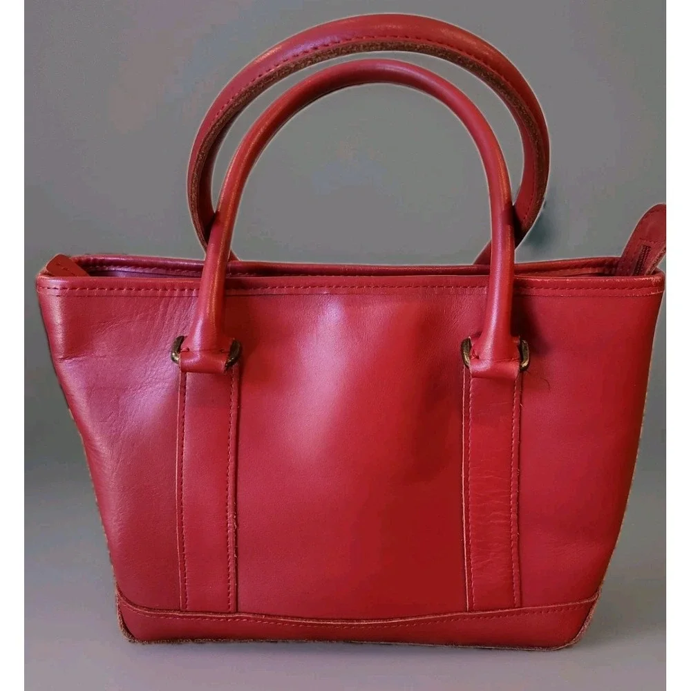LL BEAN VINTAGE RARE RED LEATHER SHOULDER TOTE DOUBLE HANDLE BAG